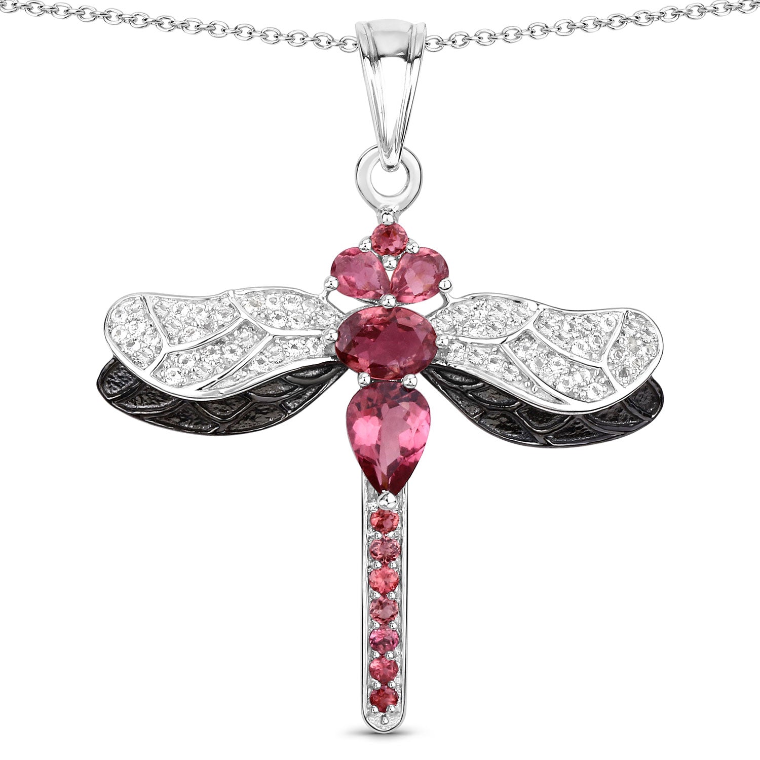 Genuine Pink Tourmaline  Silver Dragonfly Necklace