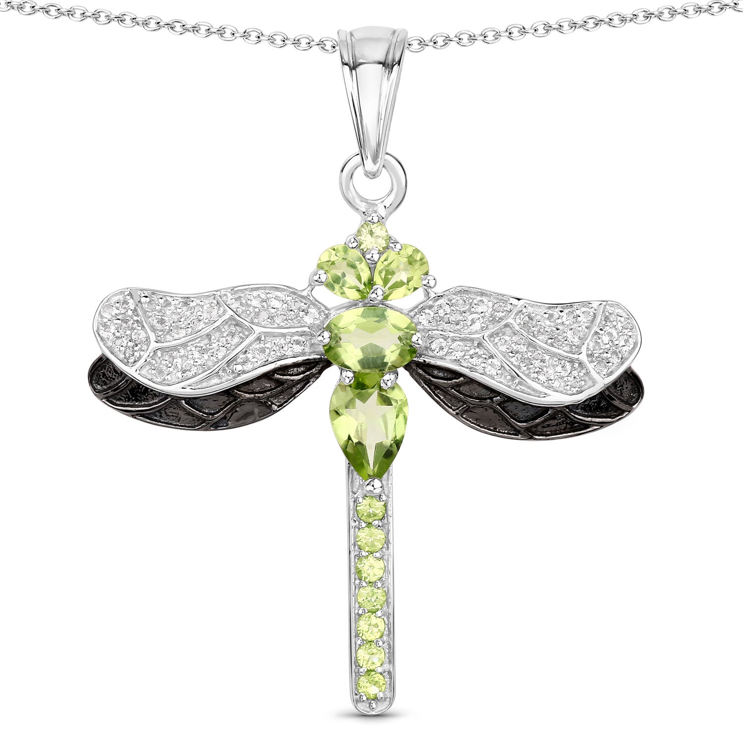 Green Genuine Peridot Sterling Silver Dragonfly Necklace