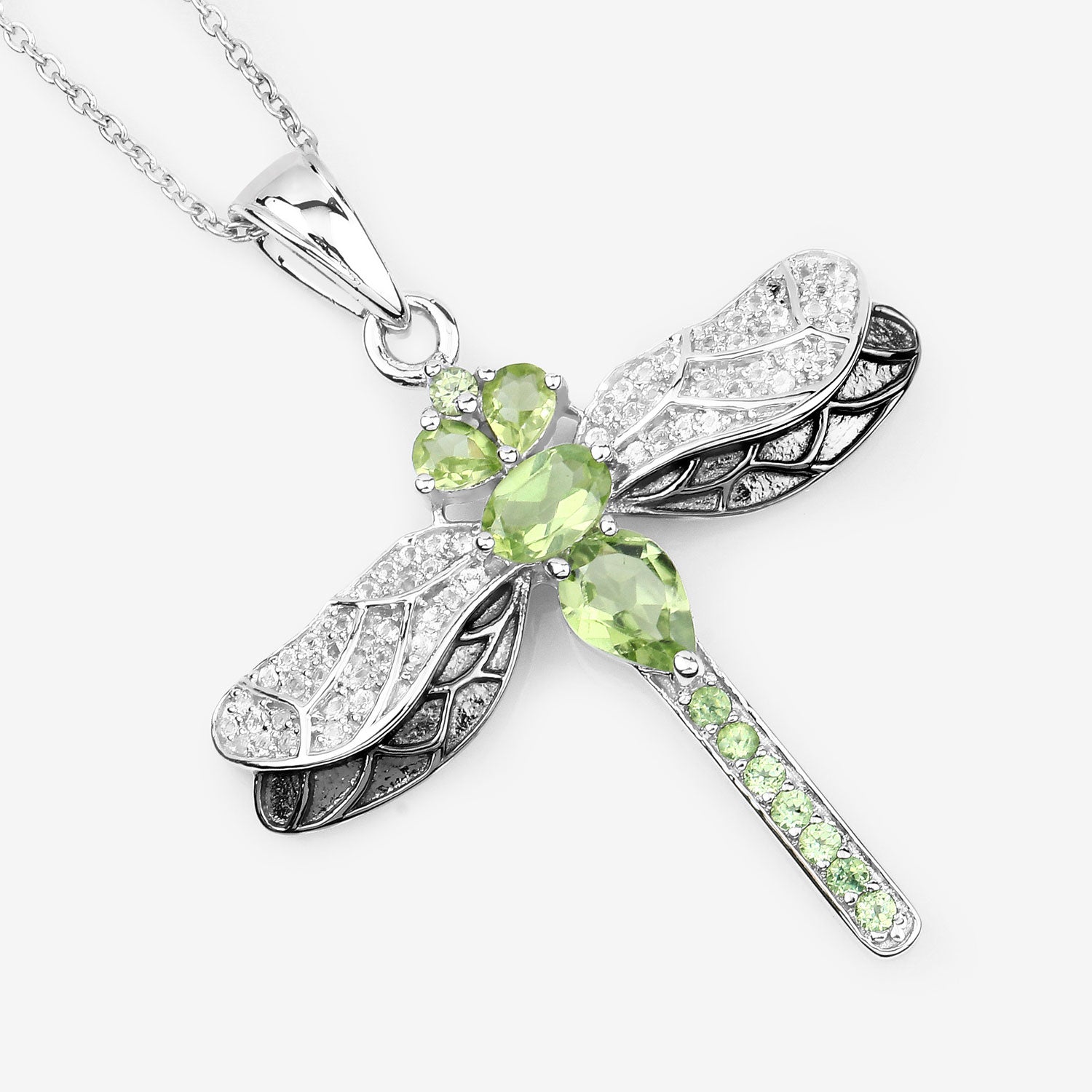 Green Genuine Peridot Sterling Silver Dragonfly Necklace