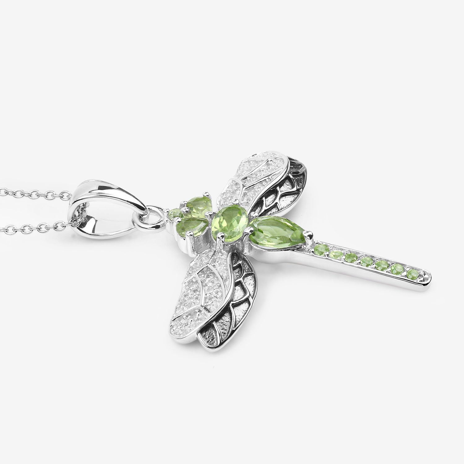 Green Genuine Peridot Sterling Silver Dragonfly Necklace