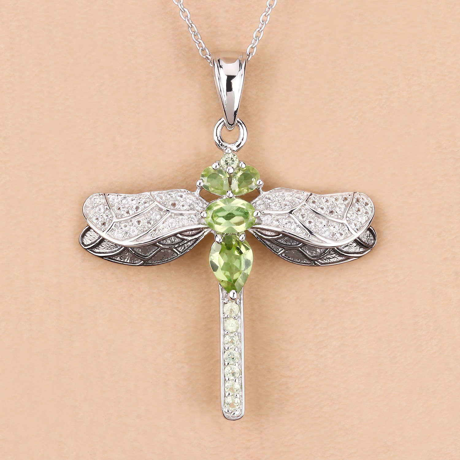 Green Genuine Peridot Sterling Silver Dragonfly Necklace