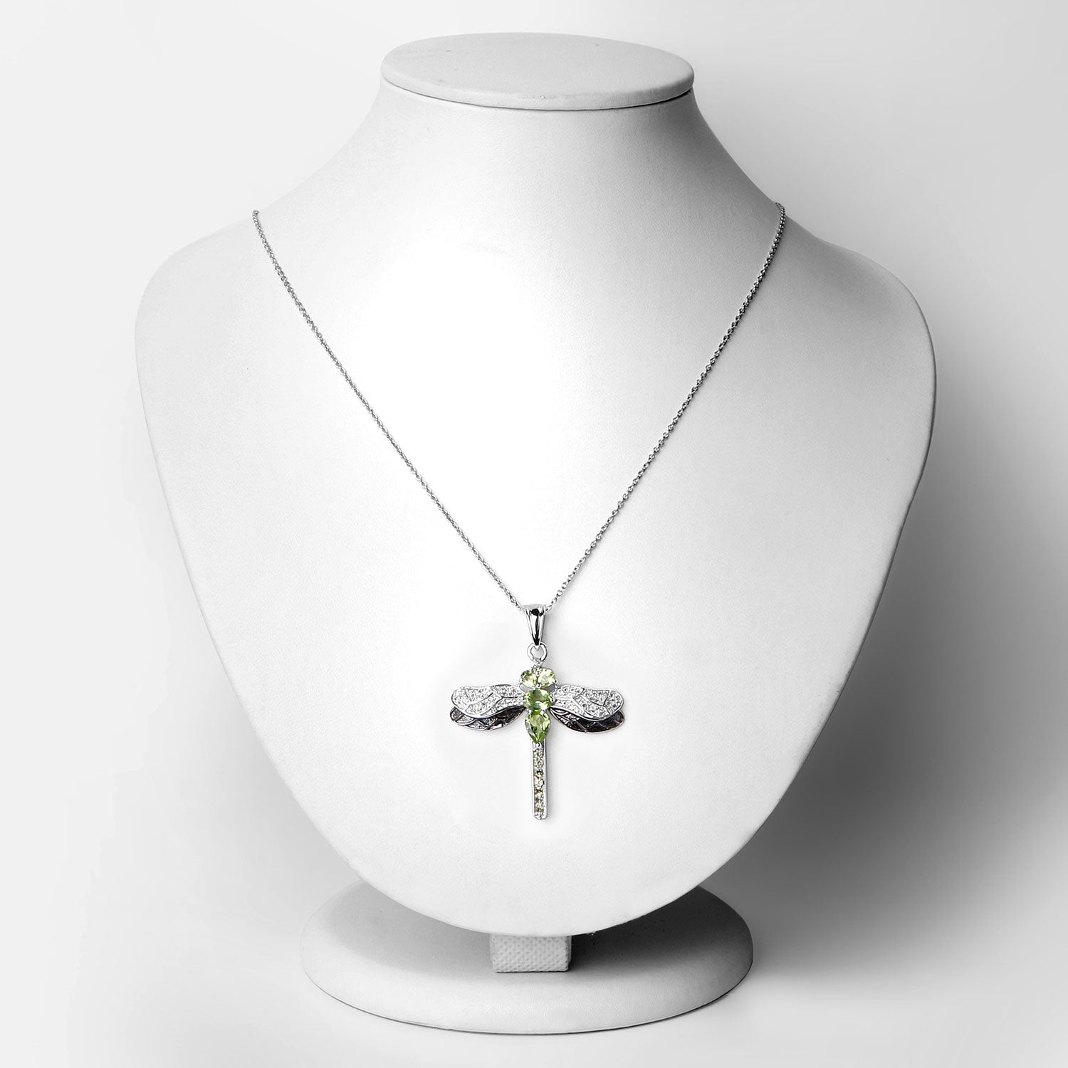 Green Genuine Peridot Sterling Silver Dragonfly Necklace