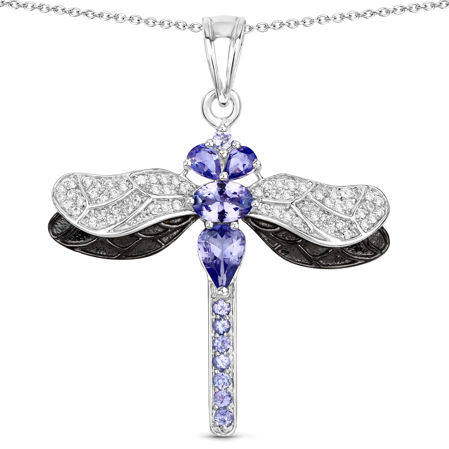 Genuine Tanzanite Silver Dragonfly Pendant Necklace