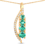 14K Yellow Gold Emerald Necklace With Diamond