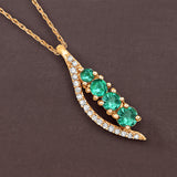 14K Yellow Gold Emerald Necklace With Diamond