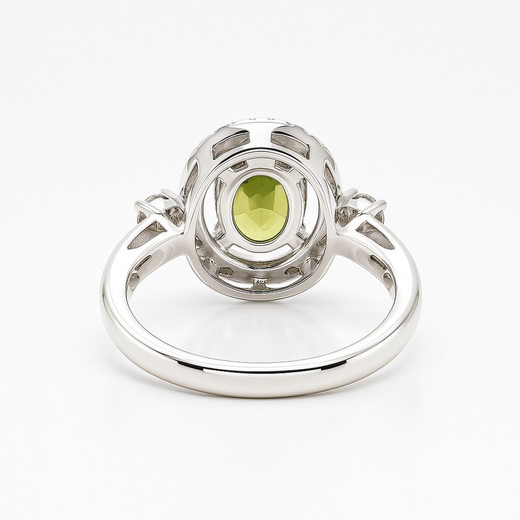 Natural Green Peridot Sterling Silver halo Engagement Ring