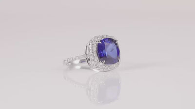 Video of Blue Sapphire Wedding Ring Created Blue Cocktail Sapphire Engagement Ring Royal Blue Halo White Topaz September Birthstone Ring Gift For Her
