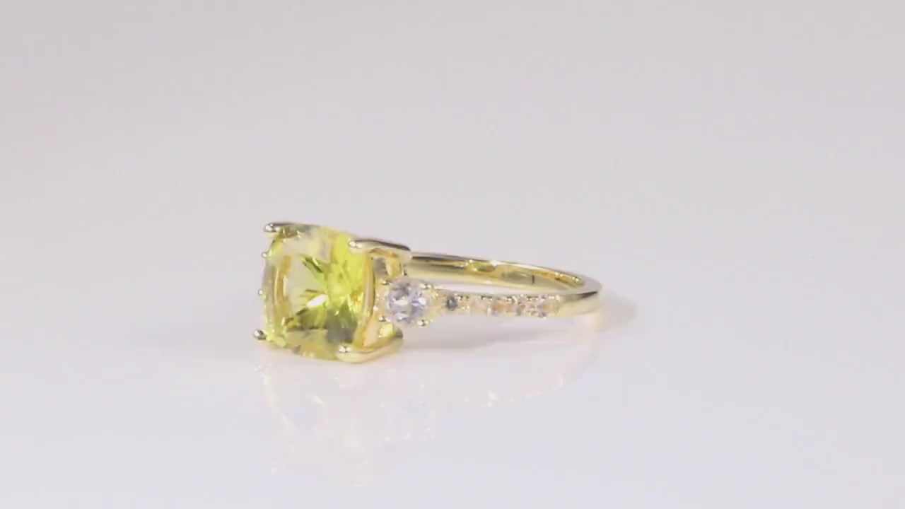 video of Yellow Sapphire Ring Yellow Diamond Engagement Ring Yellow Cocktail 18K Yellow Gold Plated Silver Proposal Ring Yellow Jewelry Gifts