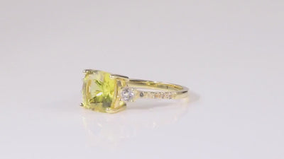 video of Yellow Sapphire Ring Yellow Diamond Engagement Ring Yellow Cocktail 18K Yellow Gold Plated Silver Proposal Ring Yellow Jewelry Gifts
