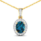 14K Yellow Gold London Blue Topaz Halo Pendant