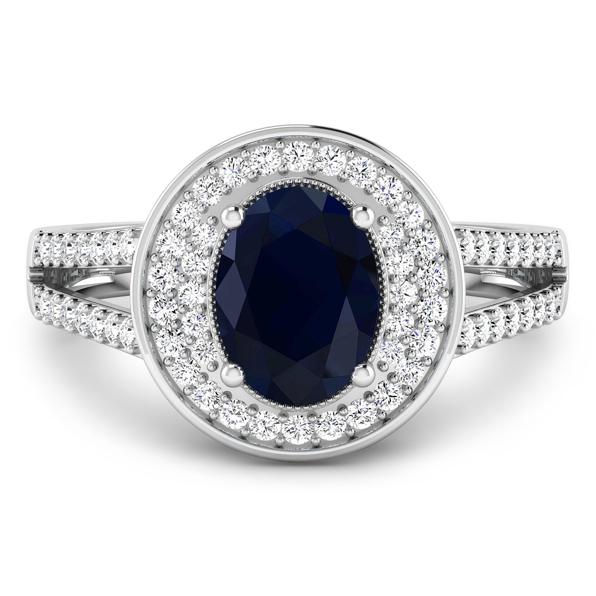 Genuine Oval Blue Sapphire Diamond Halo Ring