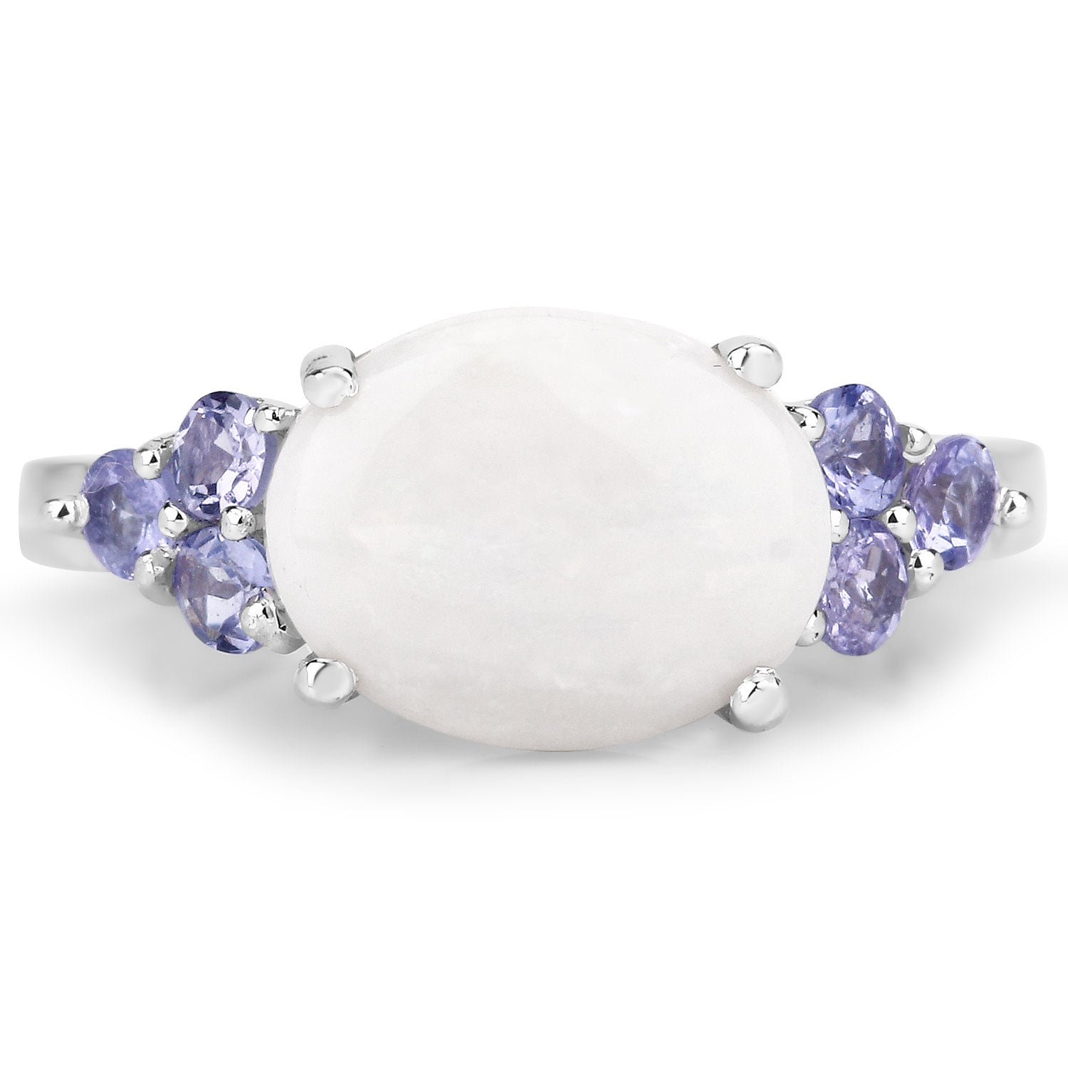 3.40 Cttw Oval White Opal Rhodium over Silver Cocktail Ring