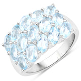 Genuine Blue Topaz Cluster Ring Silver