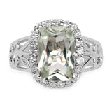 Genuine Green Amethyst Halo Ring