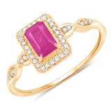 14K Yellow Gold Pink Ruby Halo Ring