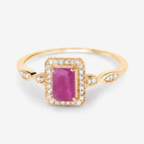 14K Yellow Gold Pink Ruby Halo Ring