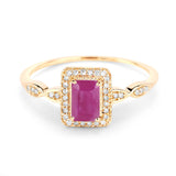 14K Yellow Gold Pink Ruby Halo Ring