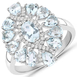 Genuine Aquamarine and White Topaz Cluster Ring