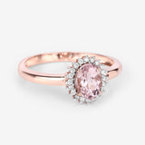 14K Rose Gold Morganite Halo Ring With Diamonds