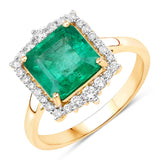 14K Gold Natural Green Zambian Emerald Diamond Halo Ring