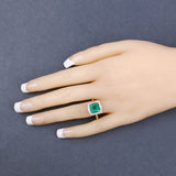 14K Gold Natural Green Zambian Emerald Diamond Halo Ring