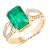 14K Gold Genuine Green Zambian Emerald Diamond Ring