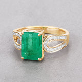 14K Gold Genuine Green Zambian Emerald Diamond Ring