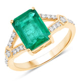 Genuine Zambian Emerald and White Diamond 14K Gold Ring