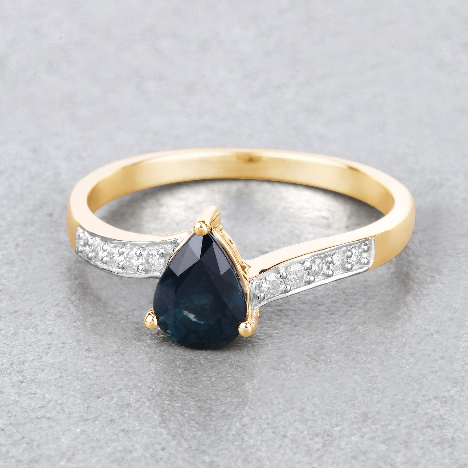 0.89ct Pear Blue Sapphire and White Diamond Prong Bypass 14K Yellow Gold Ring image 4