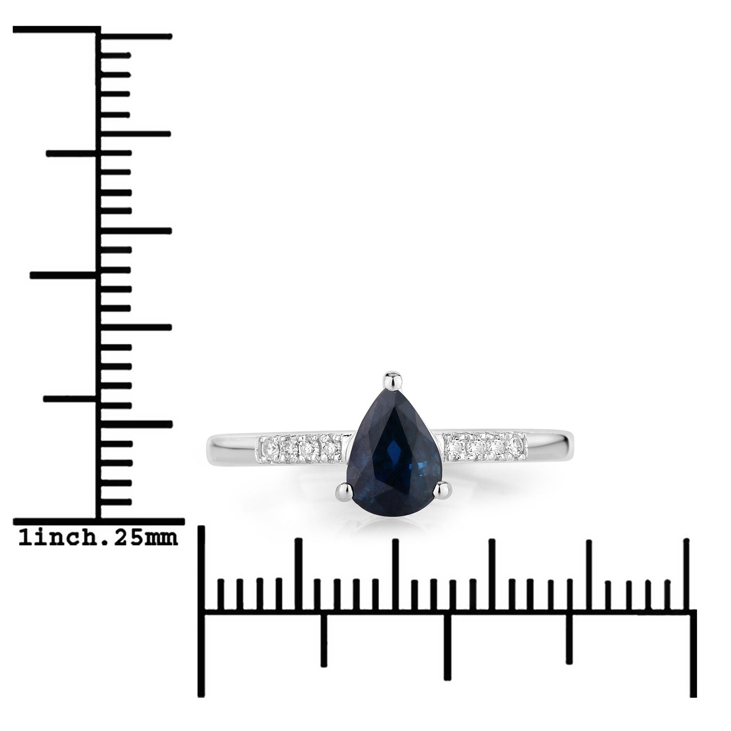 0.86ct Pear Blue Sapphire and White Diamond Prong Bridge 14K White Gold Ring image 3
