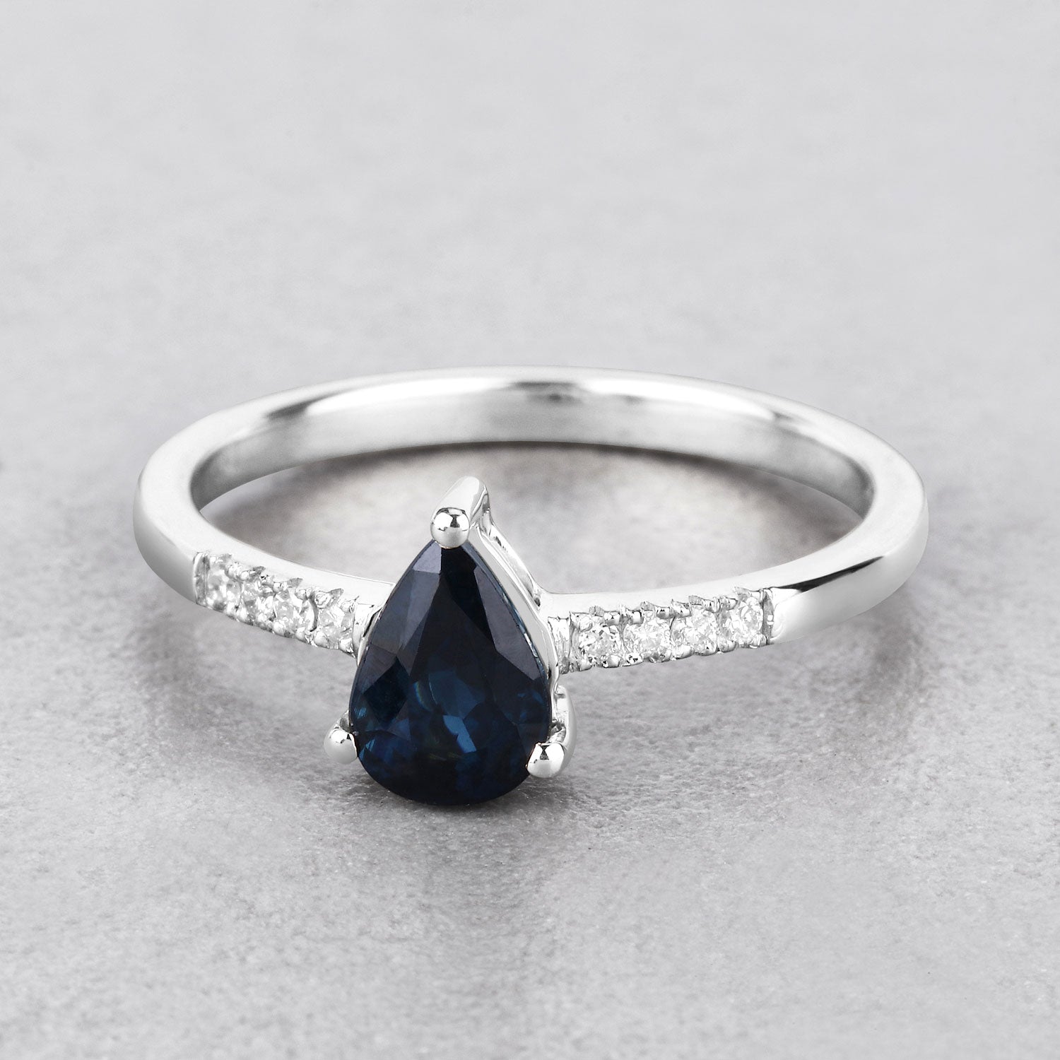 0.86ct Pear Blue Sapphire and White Diamond Prong Bridge 14K White Gold Ring image 4