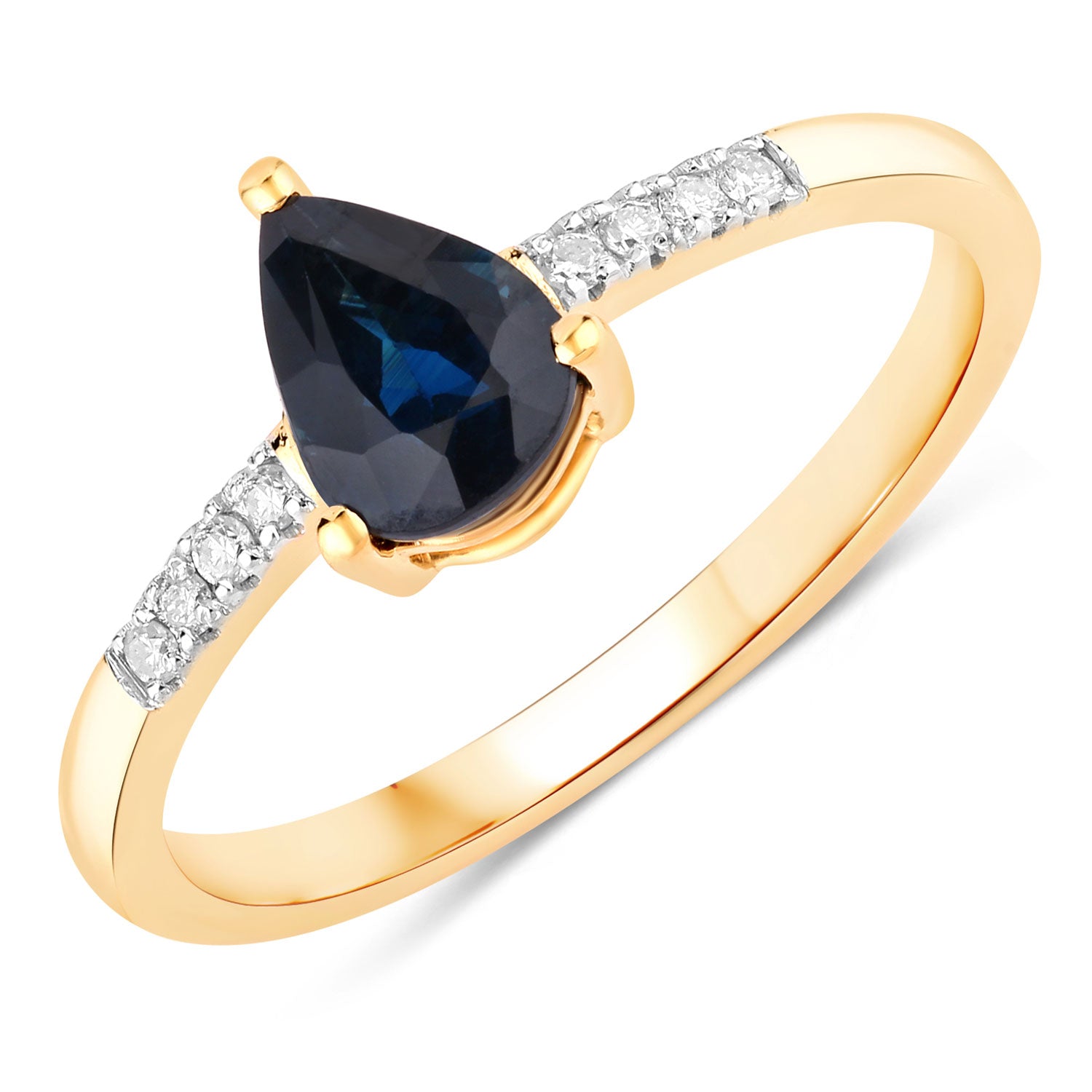 0.86ct Pear Blue Sapphire and White Diamond Prong Bridge 14K Yellow Gold Ring image 1