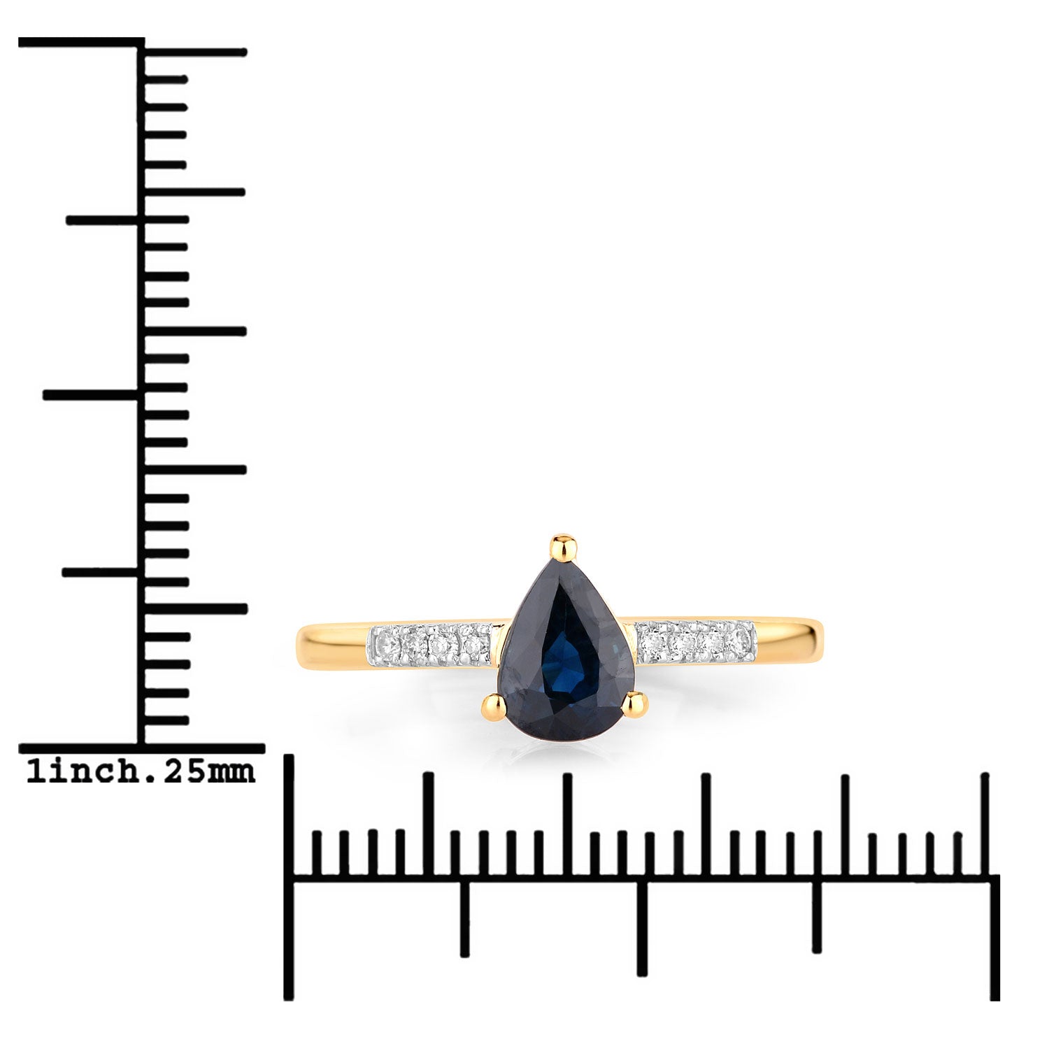 0.86ct Pear Blue Sapphire and White Diamond Prong Bridge 14K Yellow Gold Ring image 3