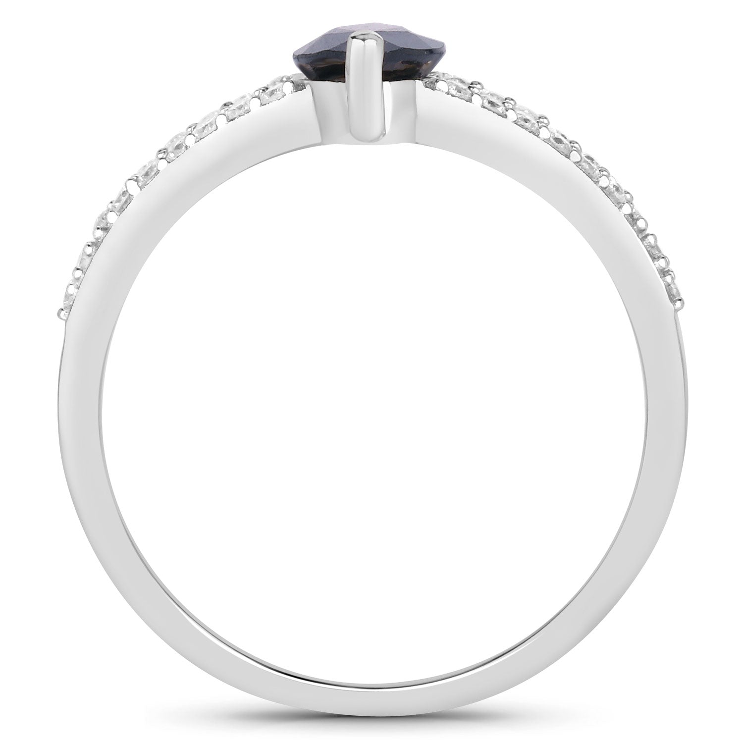 1.49ct Marquise Blue Sapphire and White Diamond Prong Bridge 14K White Gold Ring image 2