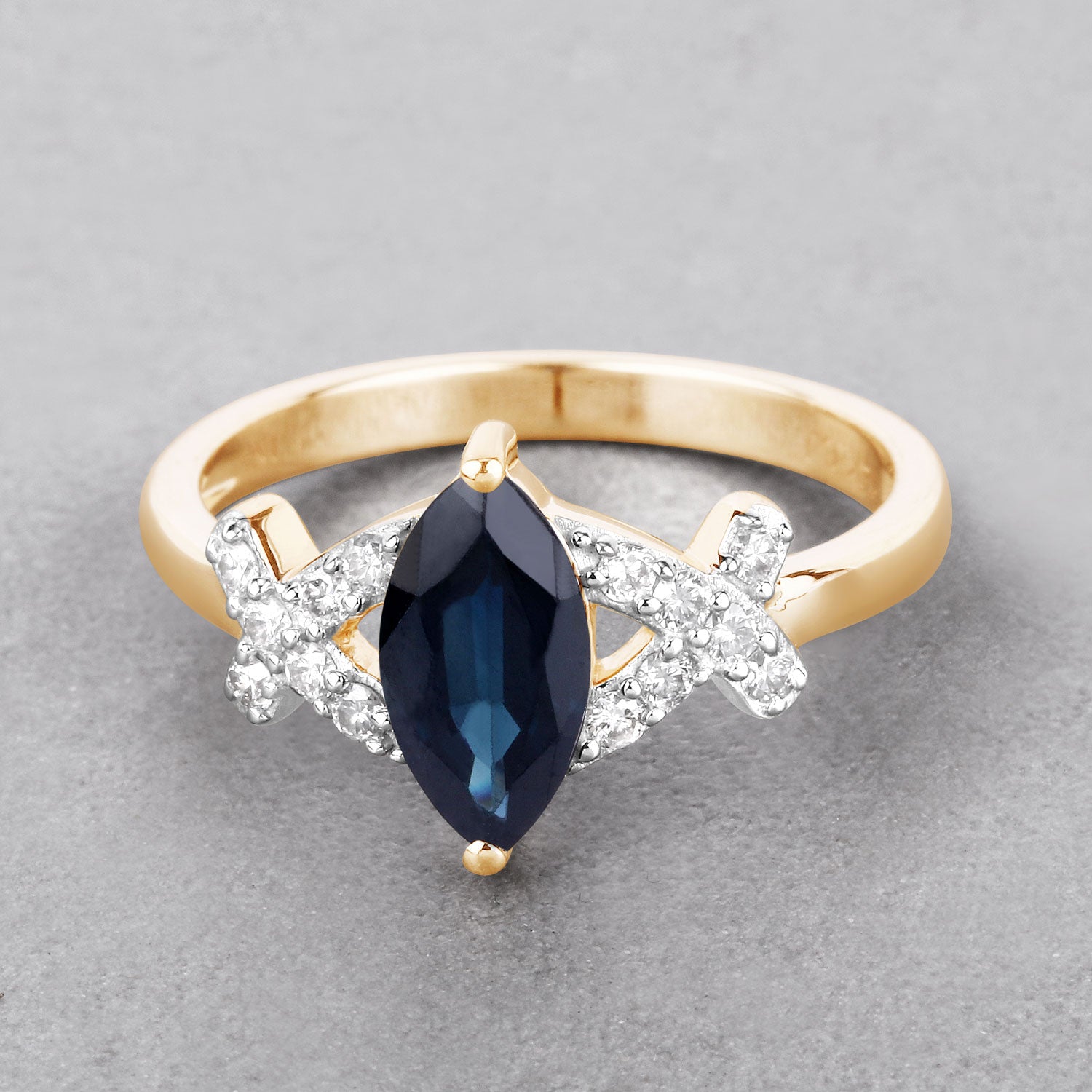 1.50ct Marquise Blue Sapphire and White Diamond Prong Butterfly 14K Yellow Gold Ring image 4