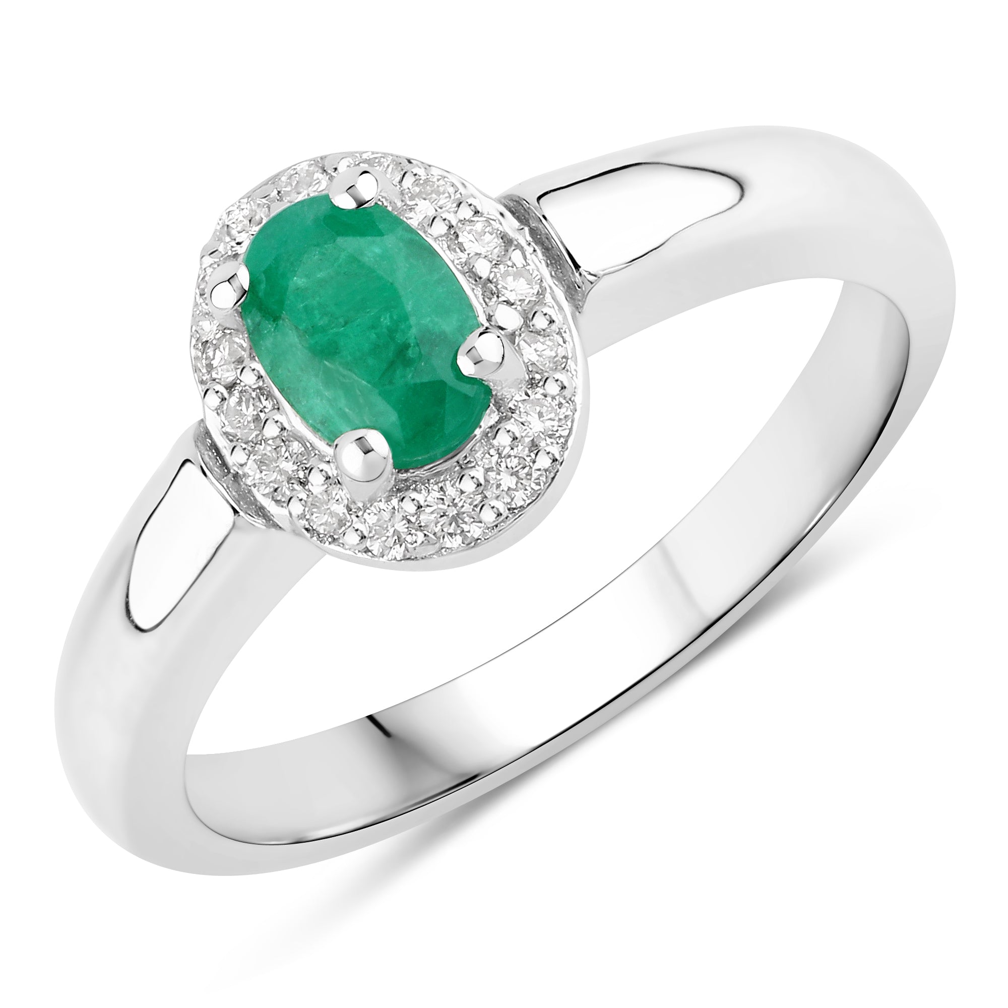 Natural Zambian Emerald and Diamond Silver Ring