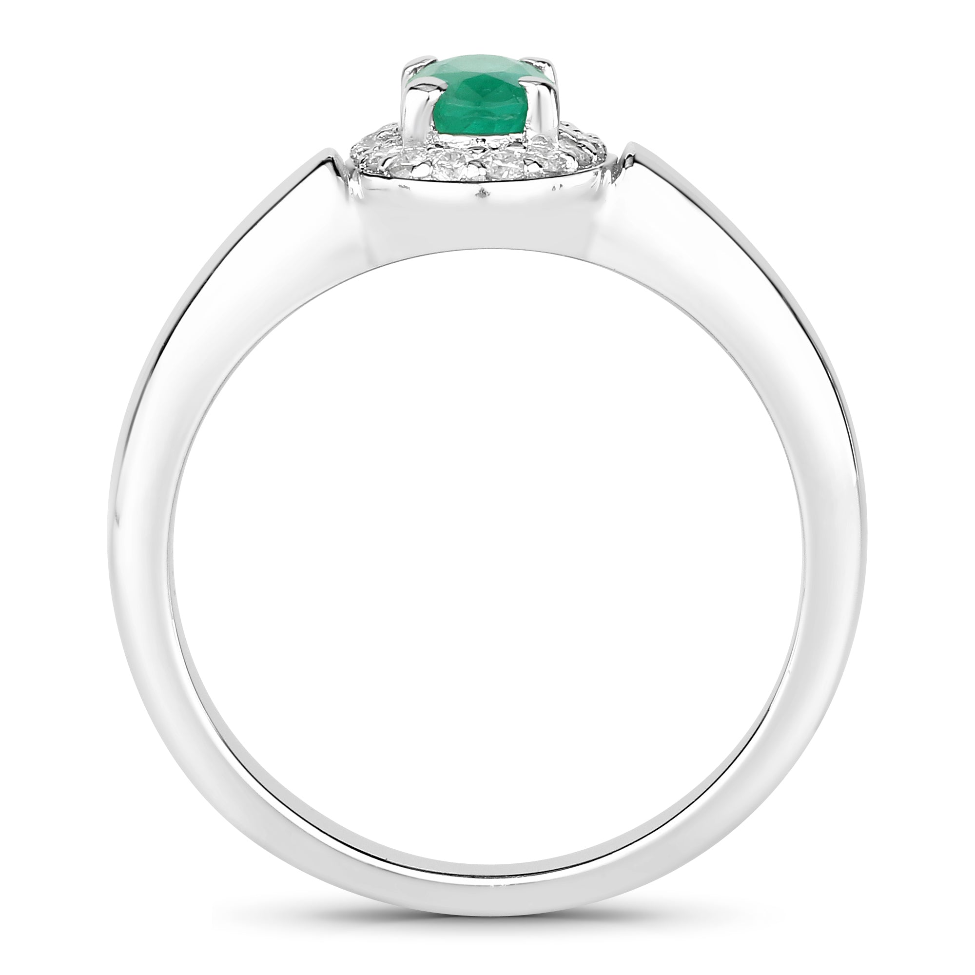 Natural Zambian Emerald and Diamond Silver Ring