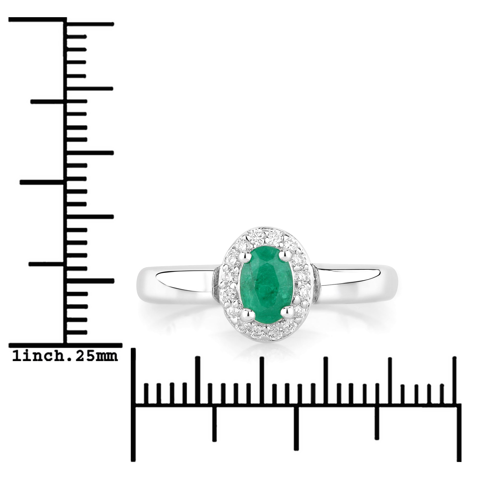 Natural Zambian Emerald and Diamond Silver Ring