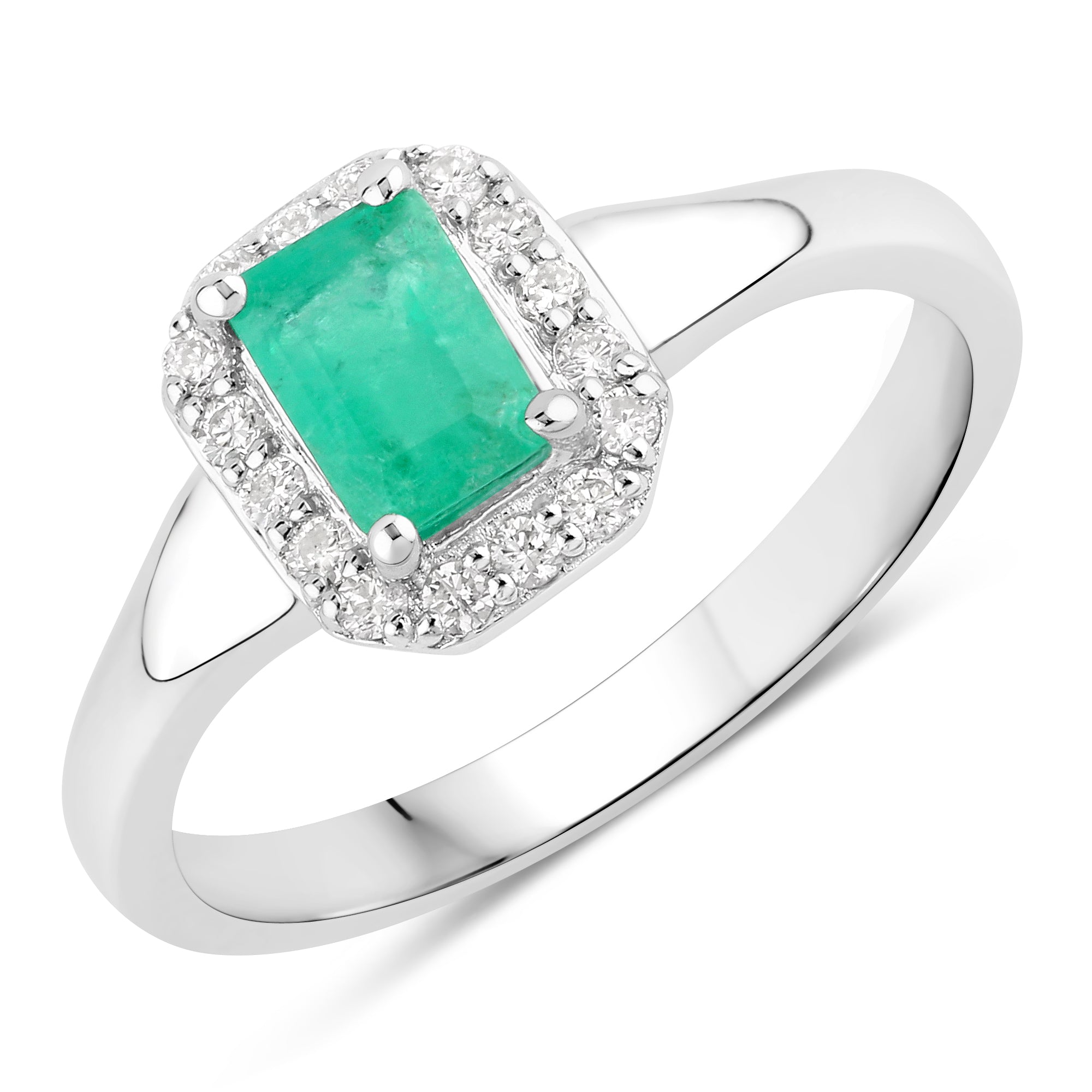 Natural Zambian Emerald and Lab Diamond Ring
