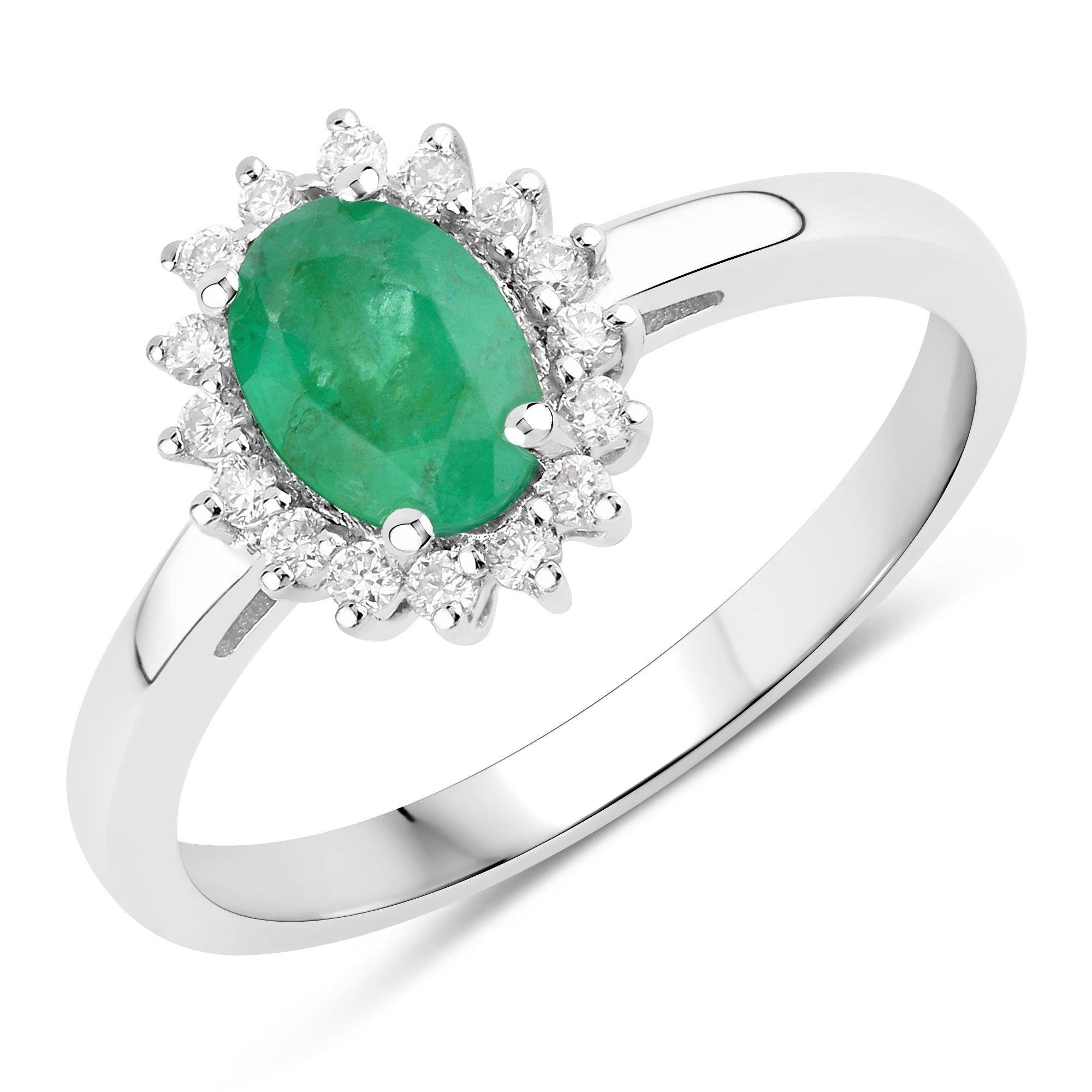 Natural Zambian Green Emerald and Diamond Ring