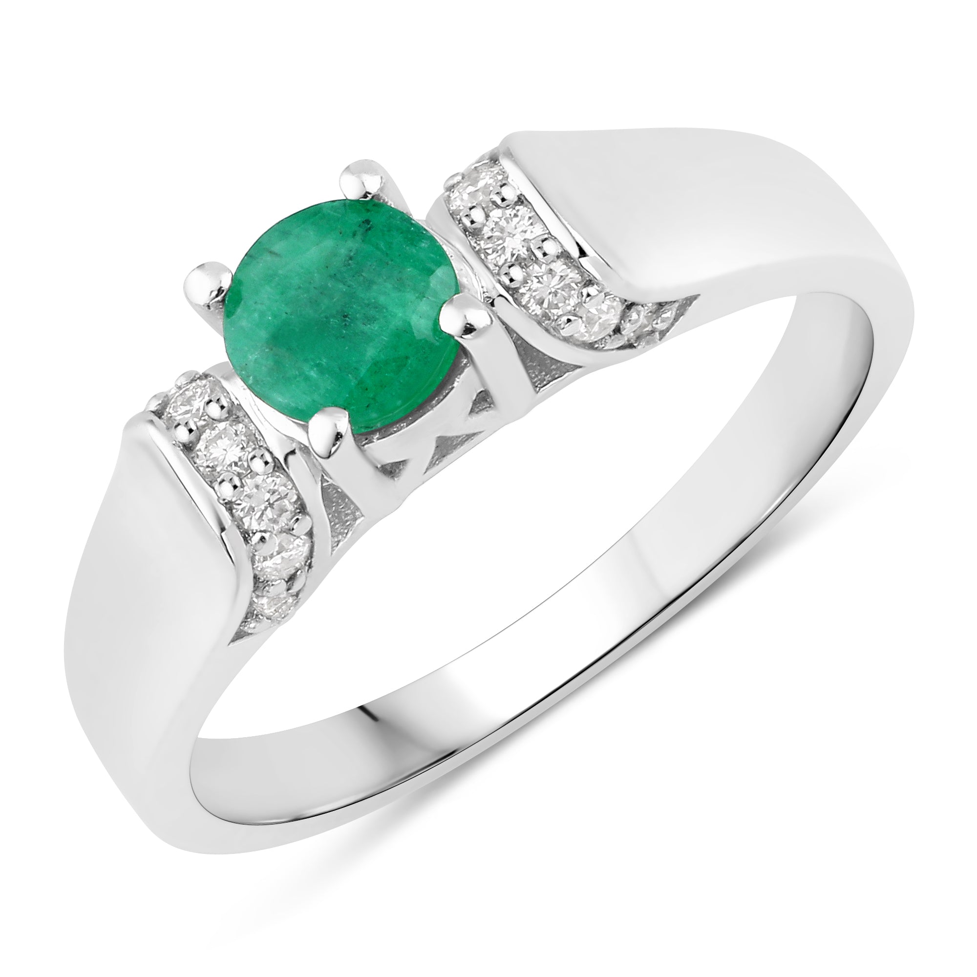 Natural Zambian Emerald Round Silver Ring