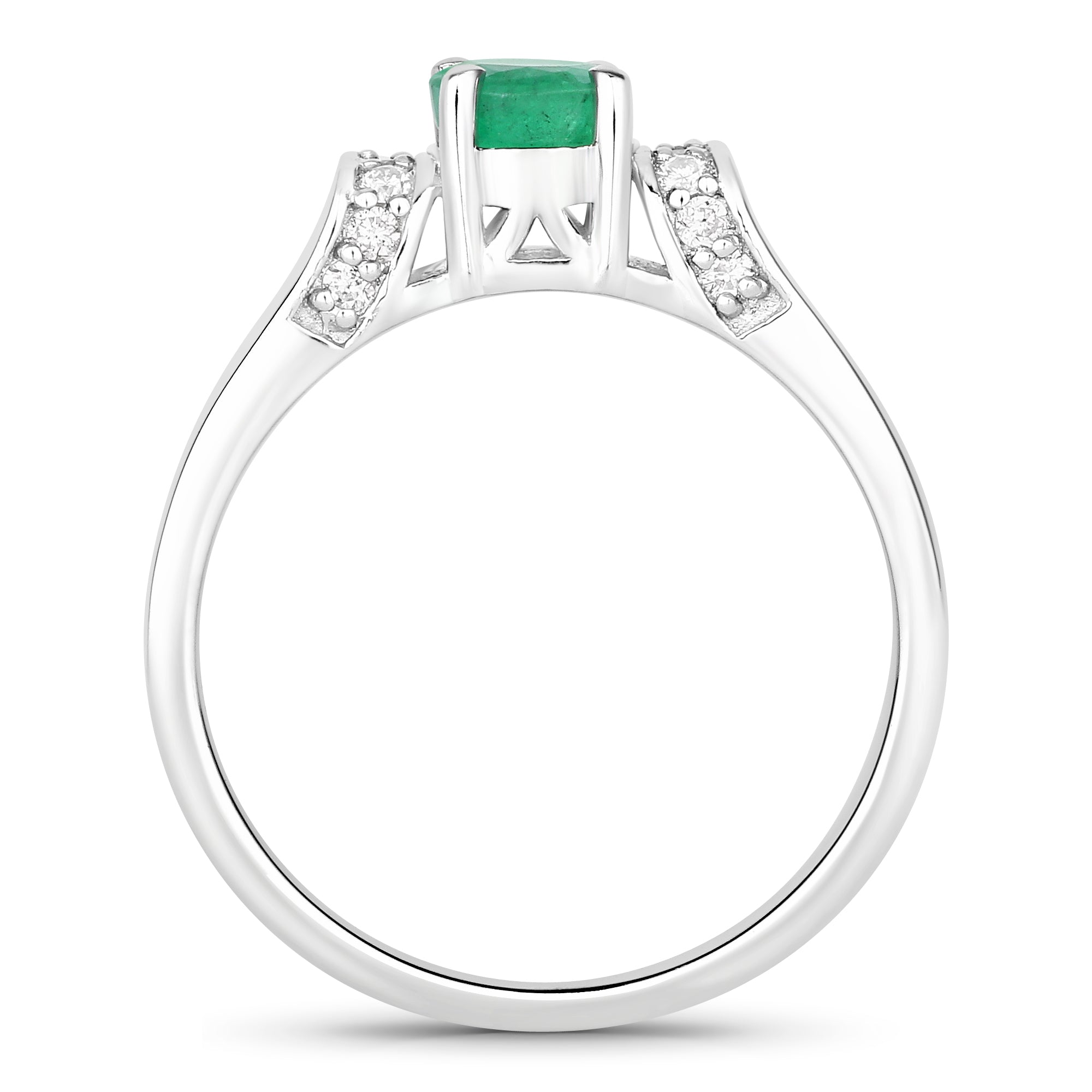 Natural Zambian Emerald Round Silver Ring