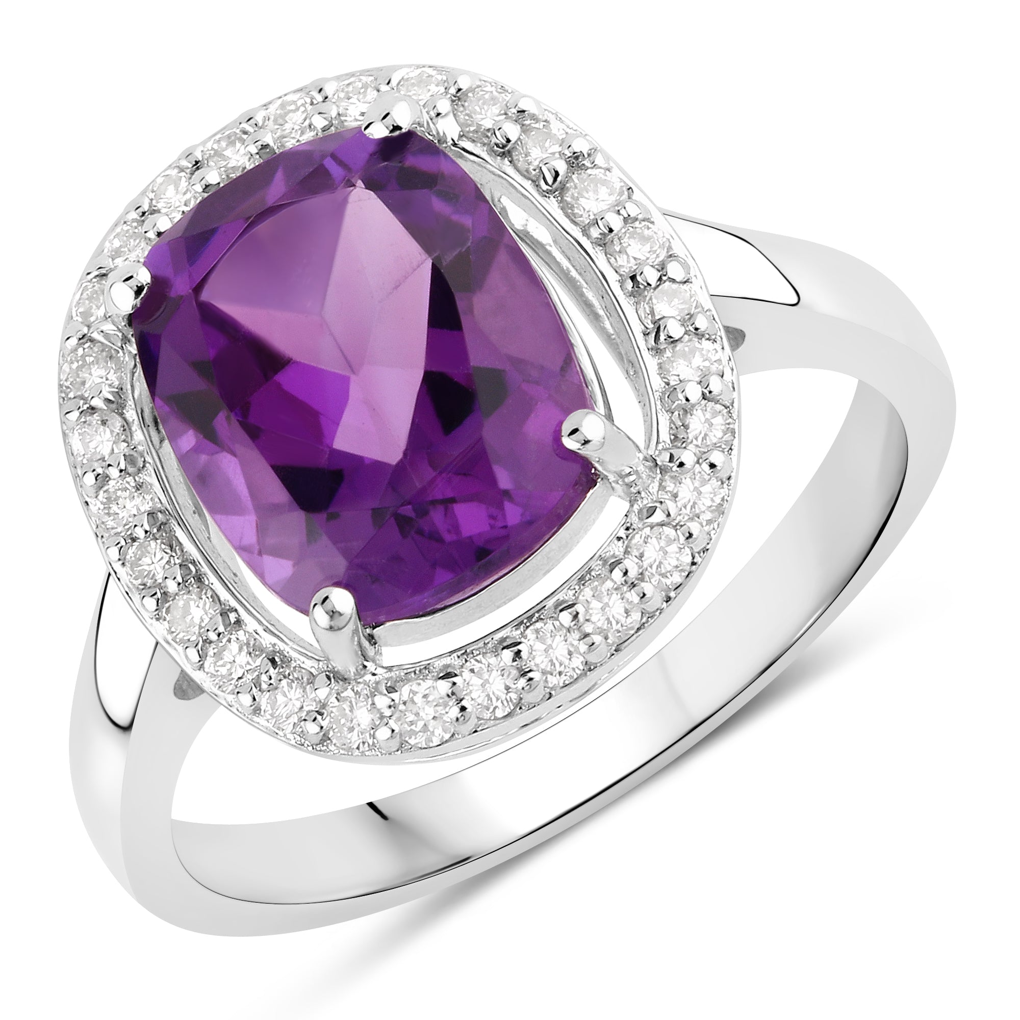 Natural Amethyst and Lab Diamond Halo Ring