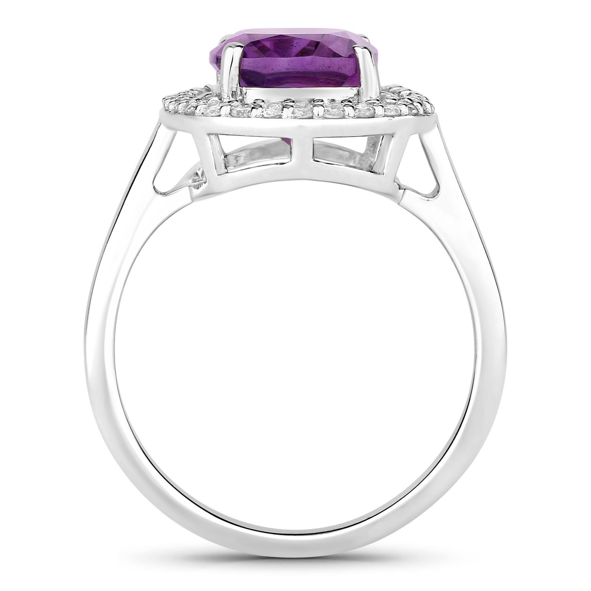 Natural Amethyst and Lab Diamond Halo Ring