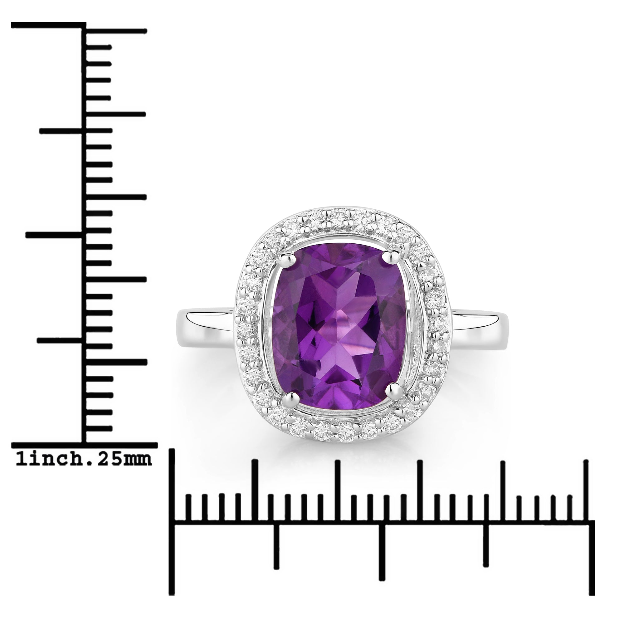 Natural Amethyst and Lab Diamond Halo Ring