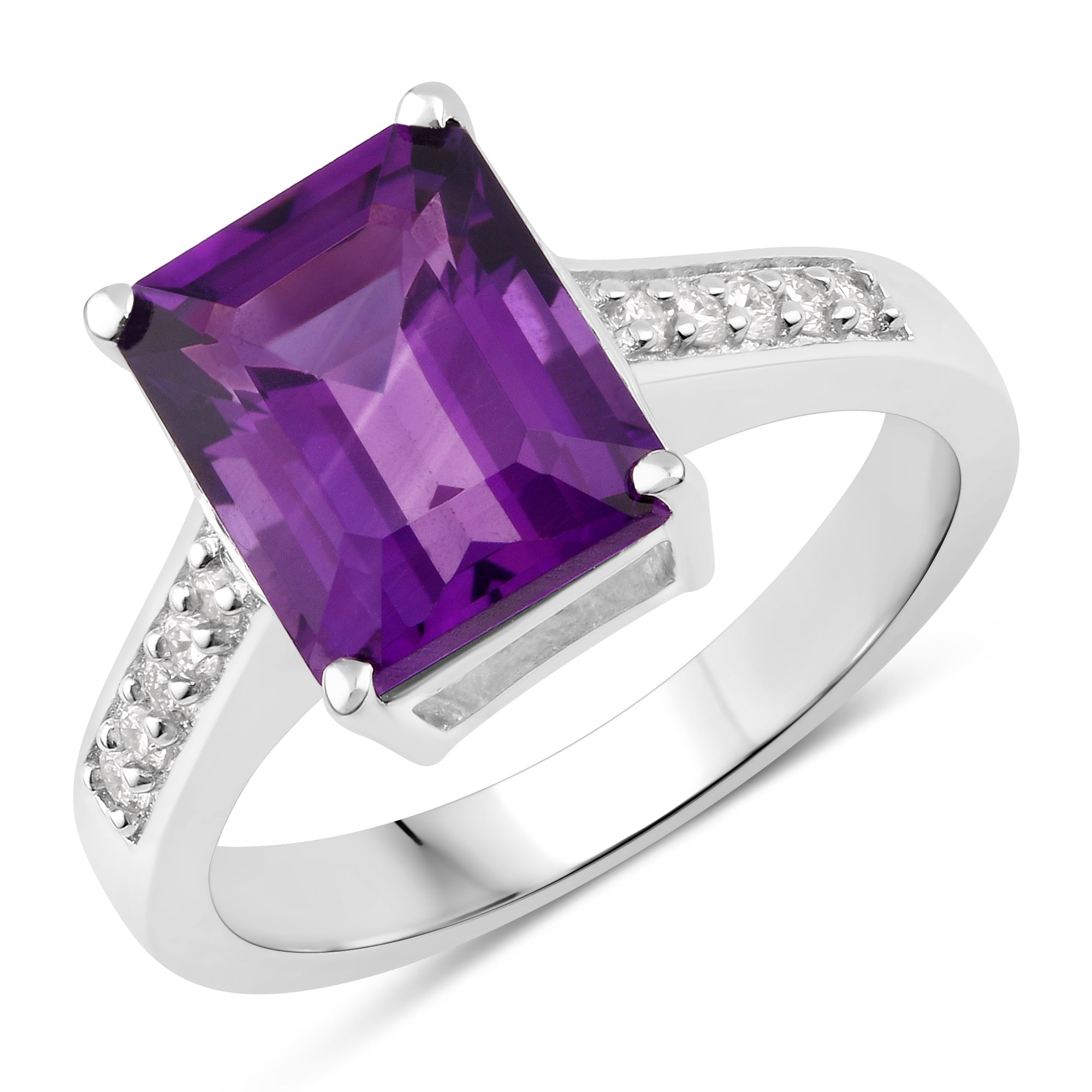 Natural Amethyst and Lab Diamond Bridge Ring