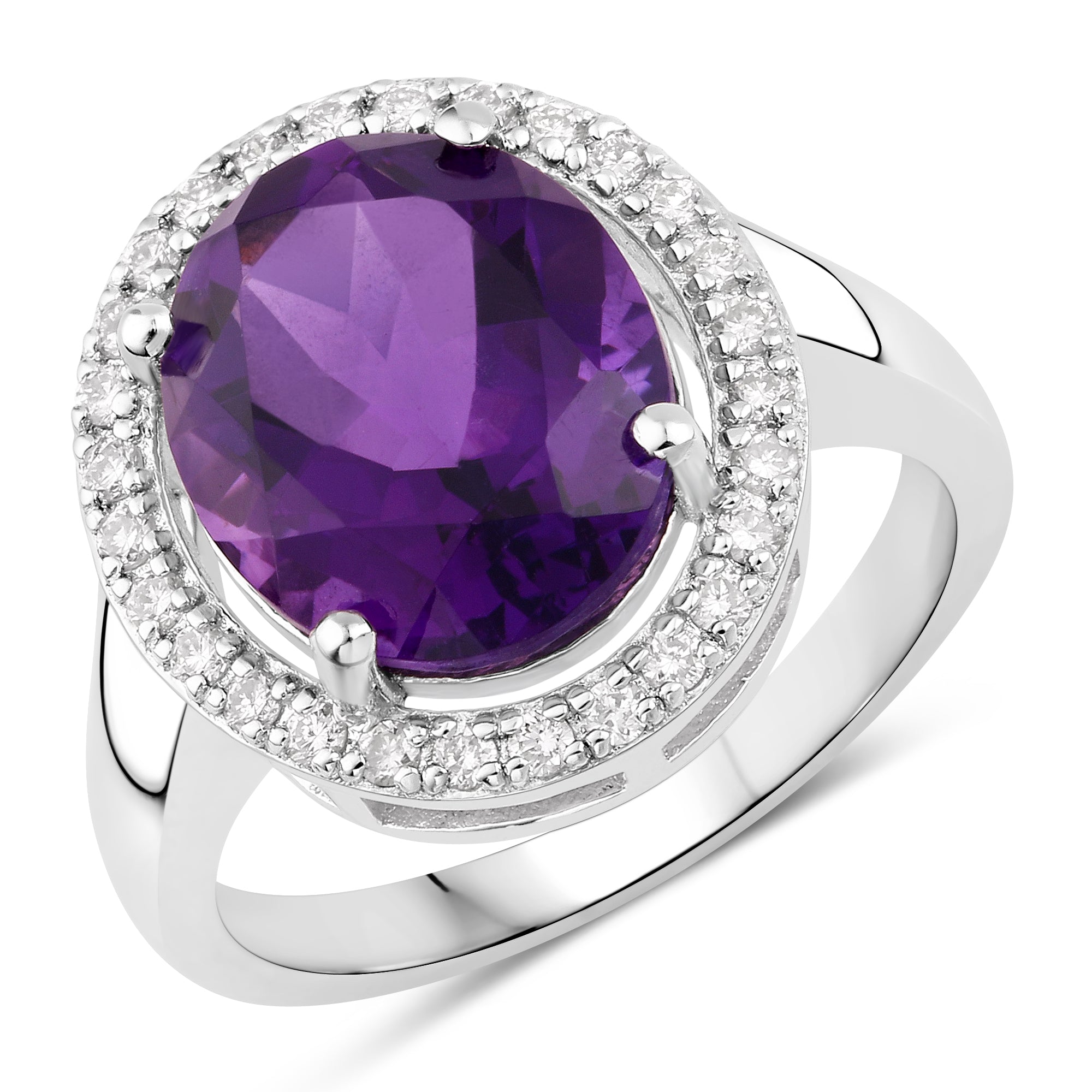 Natural Amethyst Lab Diamond Halo Ring