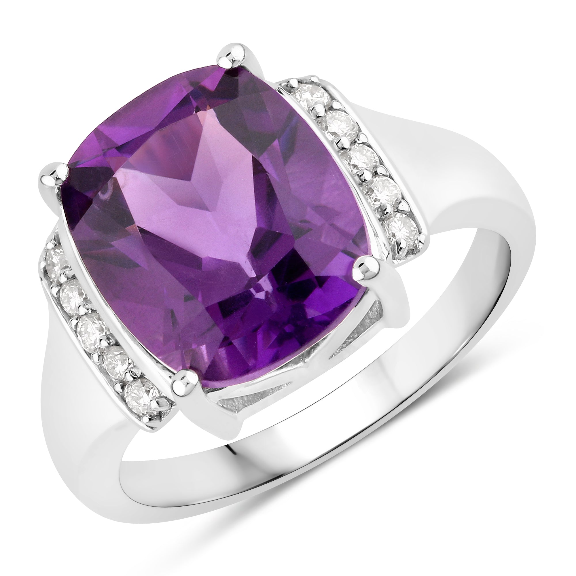 Natural Amethyst and Lab Diamond Cocktail Ring