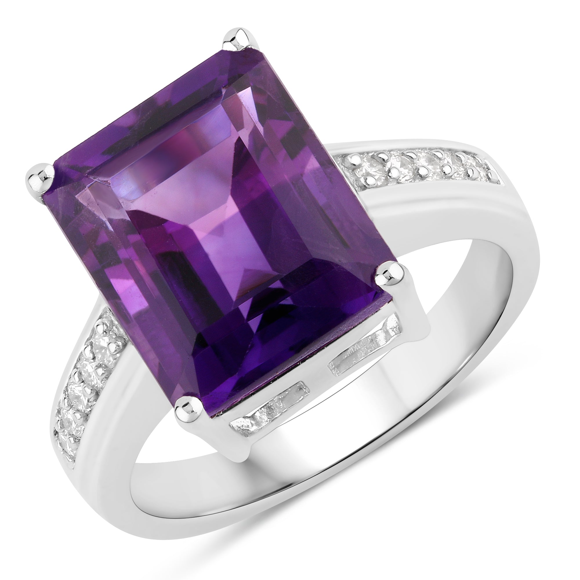 Natural Amethyst and Lab Diamond Silver Ring