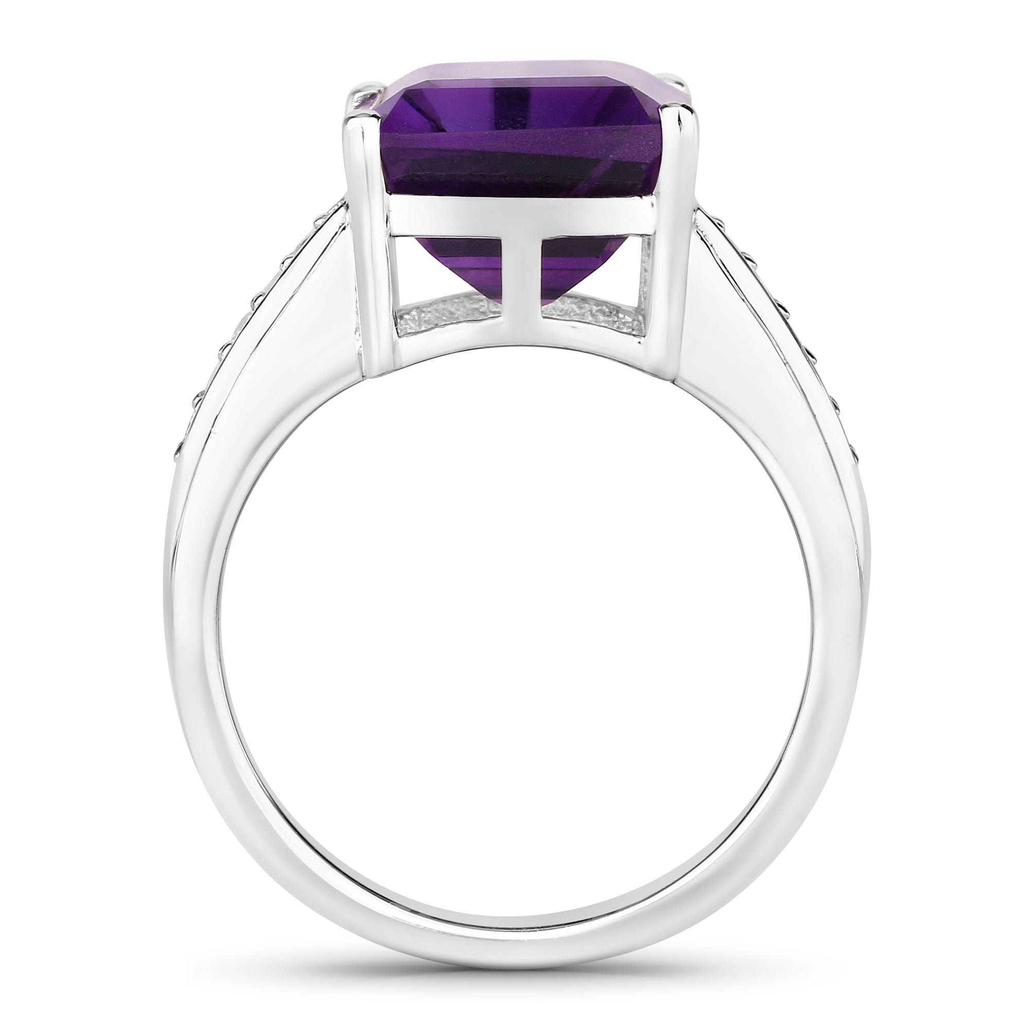 Natural Amethyst and Lab Diamond Silver Ring